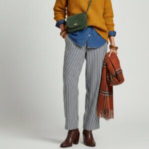 Striped Wide Leg Palazzo Pants Culottes Chic Navy Elastic Waist Size 10